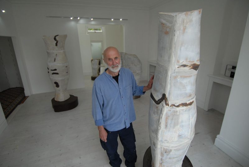 Tony is standing next to 'Freaso', with 'Joking with Miro' in the background. Both pieces made in 2010