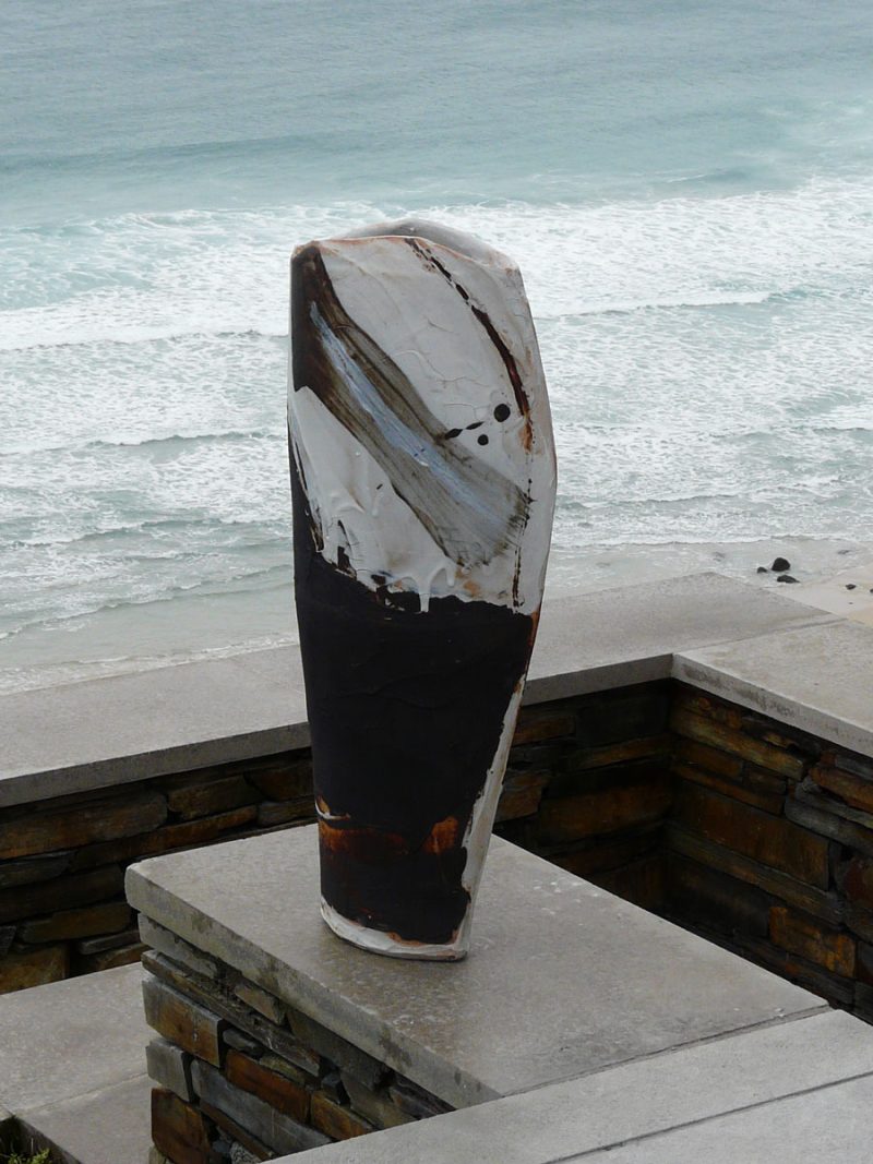 One of Tony Lattimer's works photographed overlooking the sea above Sennen, Cornwall