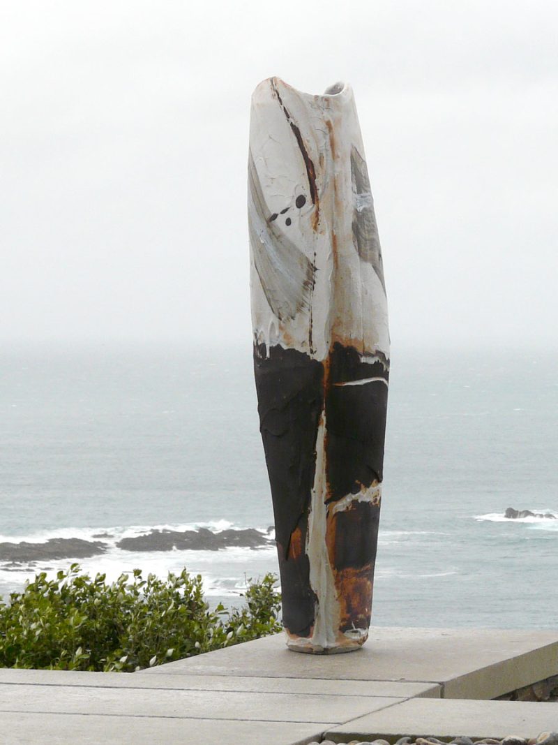 One of Tony Lattimer's works photographed overlooking the sea above Sennen, Cornwall