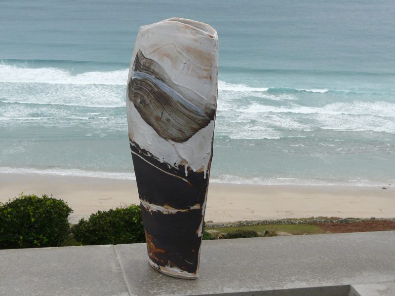 One of Tony Lattimer's works photographed overlooking the sea above Sennen, Cornwall