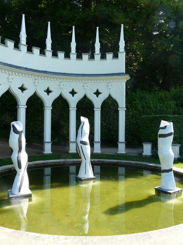Installation in the pond in front of the Exedra, a folly i the Rococo Garden, Painswick