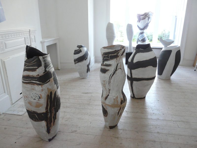 Ceramic sculptures by Tony Lattimer in his gallery in Penzance, Cornwall